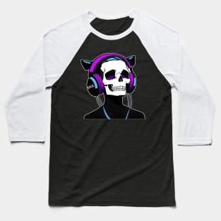 Skull with Headphones Violet and Light Blue| Listening Music Baseball T-Shirt